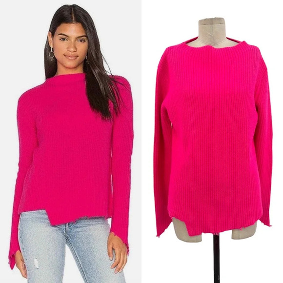 Generation‎ Love Sadie Cashmere & Wool Asymmetric Sweater Hot Pink Medium - Picture 1 of 11